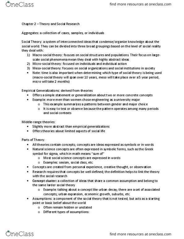 Sociology 2206A/B Chapter Notes - Chapter 2: Symbolic Interactionism, Grounded Theory, Negative Relationship thumbnail