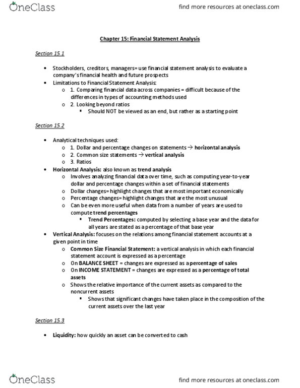 ACCT20200 Chapter Notes - Chapter 15: Current Liability, Deferral, Financial Statement Analysis thumbnail