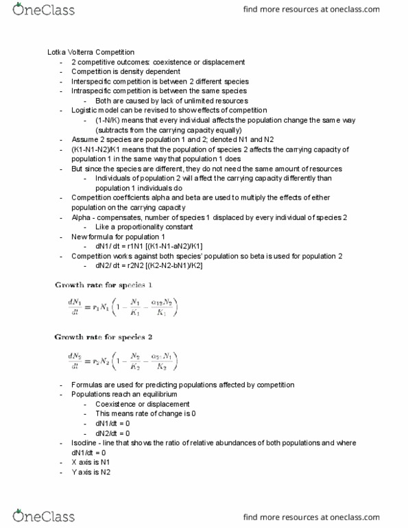 EEB 3408W Lecture Notes - Lecture 7: Equilibrium Point, Dn2, Intraspecific Competition thumbnail