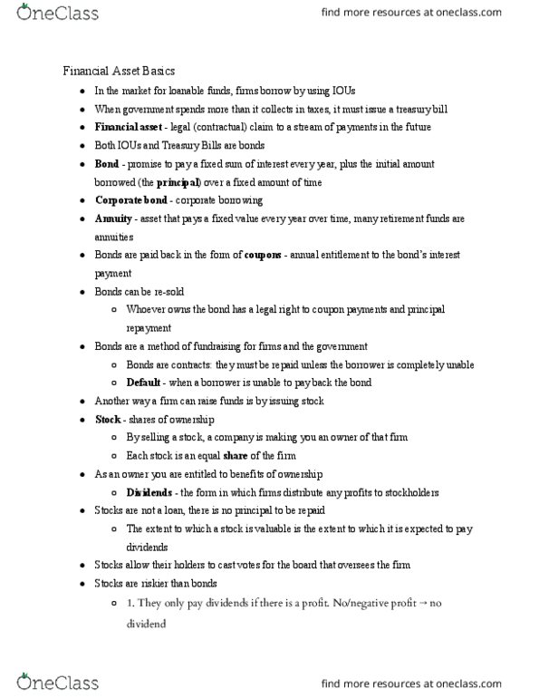 ECON 102 Lecture Notes - Lecture 11: Mutual Fund, Surefire, Efficient-Market Hypothesis thumbnail