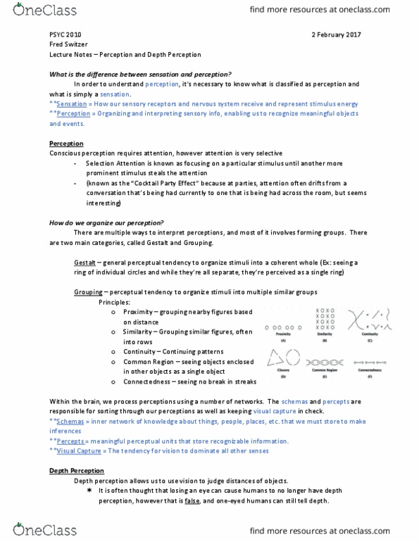 PSYCH 2010 Lecture Notes - Lecture 7: Lisa Lopes, Fairy, Positio thumbnail