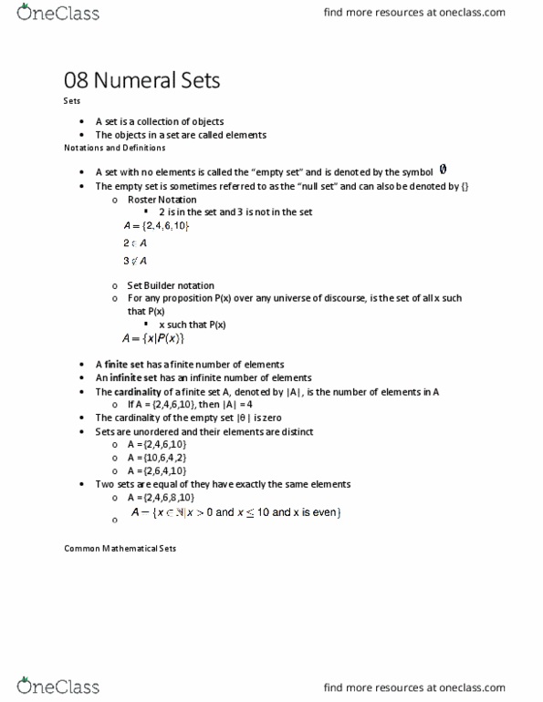 CIS 1910 Lecture Notes - Lecture 8: Symmetric Difference, Subset, Empty Set thumbnail
