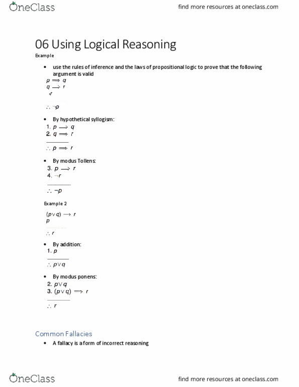 CIS 1910 Lecture Notes - Lecture 6: Boolean Algebra, Modus Ponens, Hypothetical Syllogism thumbnail