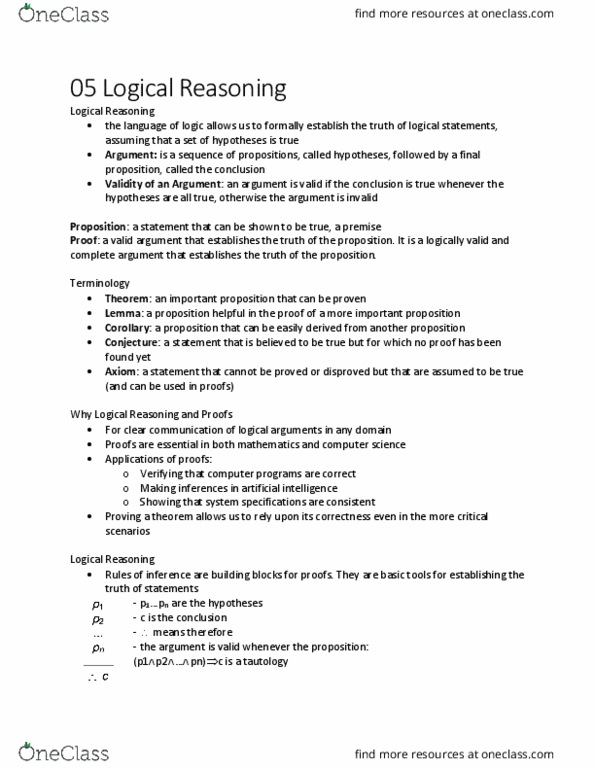 CIS 1910 Lecture Notes - Lecture 5: Hypothetical Syllogism, Modus Tollens, Syllogism thumbnail