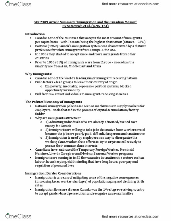 SOC 2309 Chapter Notes - Chapter 0: Fasttrack, Official Language, Temporary Foreign Worker Program In Canada thumbnail