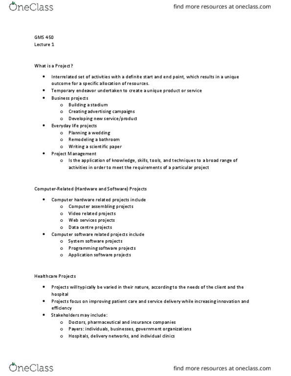 GMS 450 Lecture Notes - Lecture 1: Wistron Corporation, Capacity Planning, Playstation 3 thumbnail