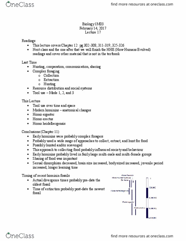 BIOLOGY 1M03 Lecture Notes - Lecture 18: Pleistocene, Body Louse, Sagittal Crest thumbnail