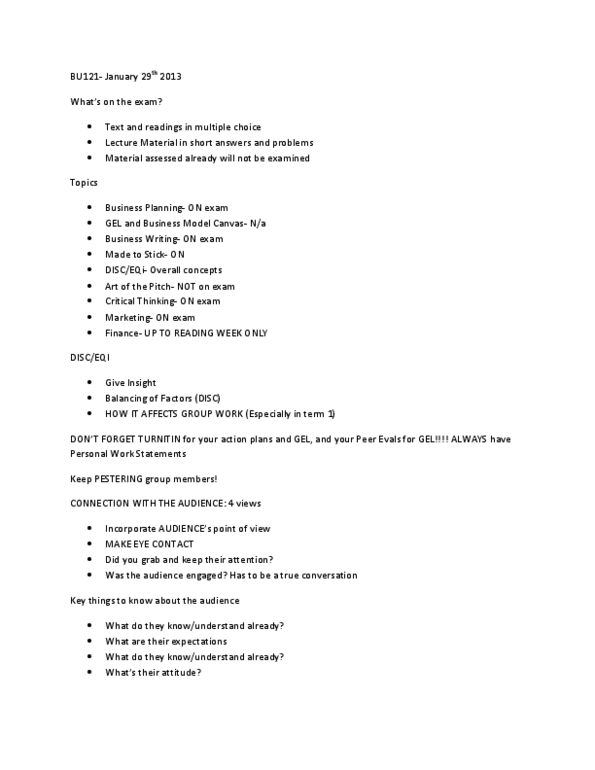 BU121 Lecture Notes - Business Model Canvas, Francis Xavier, Turnitin thumbnail