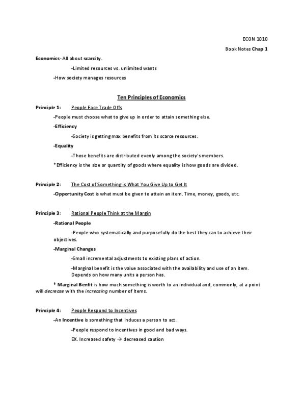 ECON 1010 Chapter Notes - Chapter 1: Externality, Marginal Utility, Opportunity Cost thumbnail