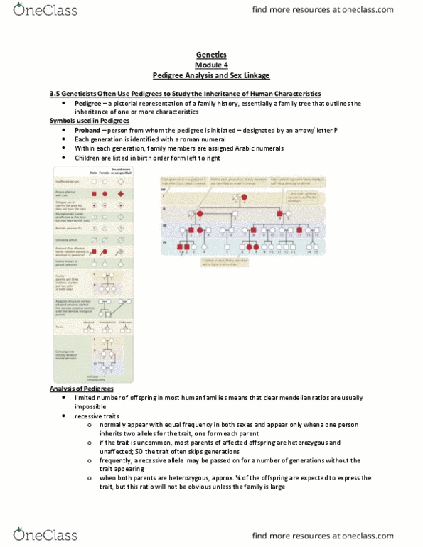 BIOL 2050 Chapter 3-4: Module 4 - Pedigree Analysis and Sex Linkage thumbnail