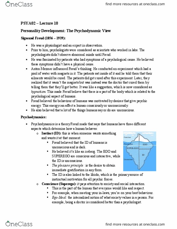 PSYA02H3 Lecture 10: Personality Development - The Psychodynamic View thumbnail