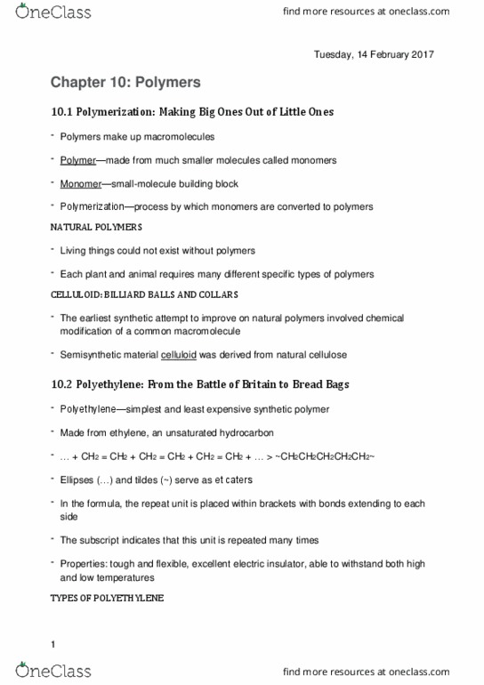 CHE 1405 Chapter Notes - Chapter 10: Carboxylic Acid, Amine, Intermolecular Force thumbnail