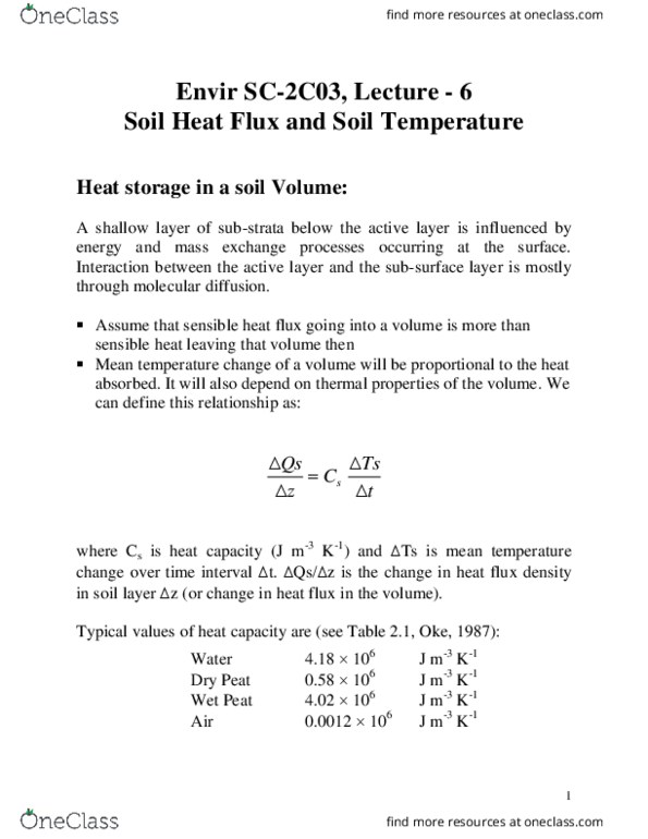 EARTHSC 2C03 Lecture Notes - Lecture 6: Heat Flux, Thermal Diffusivity, Thermal Conductivity thumbnail