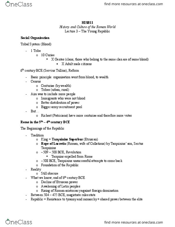 HISB11H3 Lecture Notes - Lecture 3: 18 Months, Roman Citizenship, Sacred Fire Of Vesta thumbnail