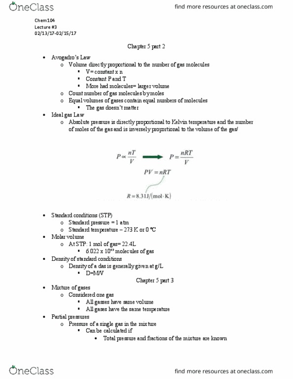 CHEM104 Lecture Notes - Lecture 3: Kinetic Theory Of Gases, Stoichiometry, Effusion thumbnail