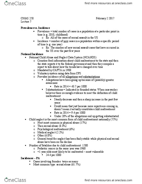 HD FS 258 Lecture Notes - Lecture 7: Childline, Psychological Abuse, Child Neglect thumbnail