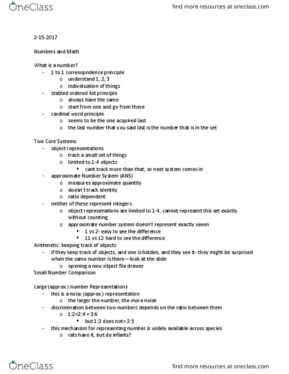 EDHD 411 Lecture Notes - Lecture 7: Number Sense, Object File, Dishabituation thumbnail