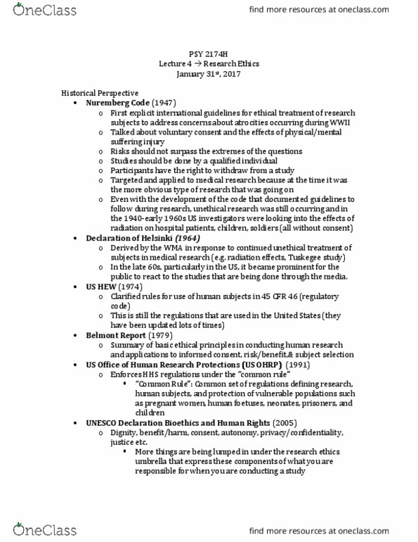 PSY 2174 Lecture Notes - Lecture 4: United States Public Health Service, Scientific Misconduct, Good Clinical Practice thumbnail