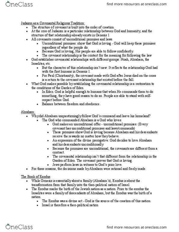 RELI 211 Lecture Notes - Lecture 5: Theocracy, Israelites thumbnail