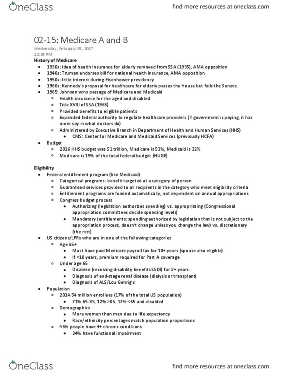 PHP 0310 Lecture Notes - Lecture 10: Resource Intensity, Medigap, Prospective Payment System thumbnail