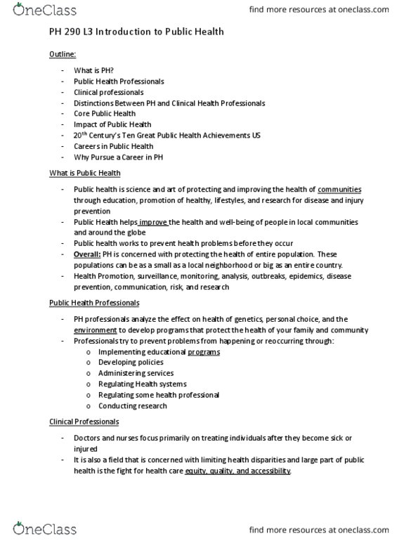 P H 290 Lecture Notes - Lecture 3: Coronary Artery Disease, Occupational Hygiene, School Hygiene thumbnail