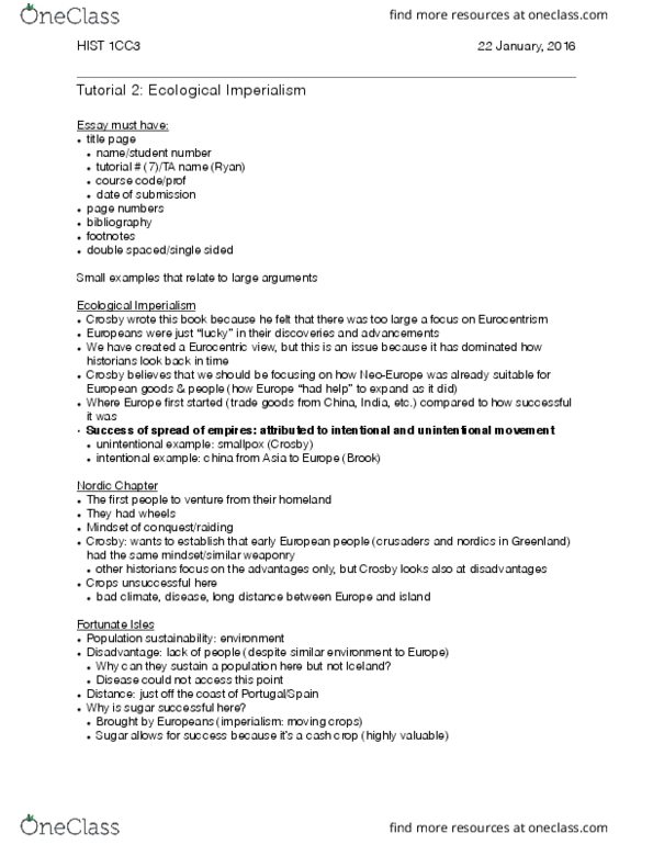 HISTORY 1CC3 Lecture Notes - Lecture 2: Fortunate Isles, Cash Crop, Eurocentrism thumbnail