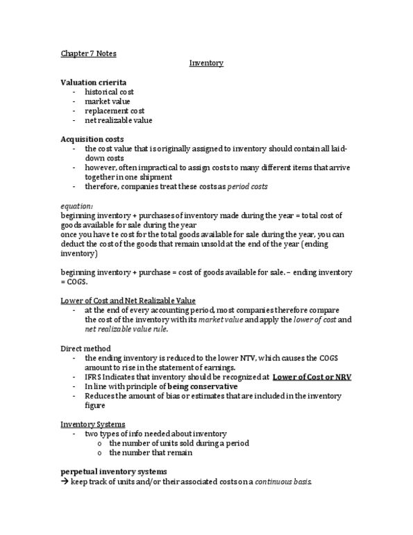 MGCR 211 Chapter Notes - Chapter 7: Perpetual Inventory, Historical Cost thumbnail