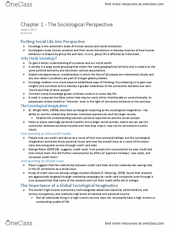 SOCI-1015EL Chapter 1: Chapter 1 - The Sociological Perspective thumbnail