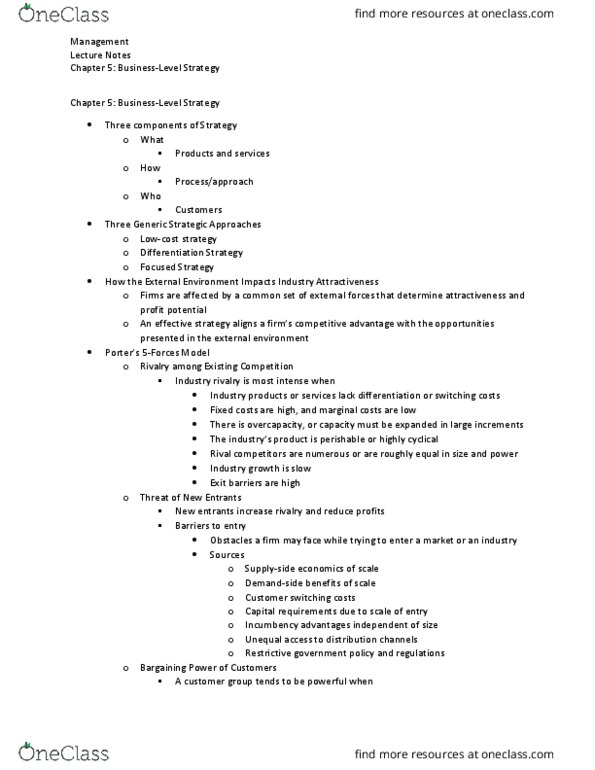 MGMT 310 Lecture 5: Chapter 5 Business-Level Strategy thumbnail