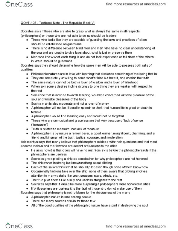 GOVT-105 FA2 Chapter 8: The Republic, Book VI thumbnail