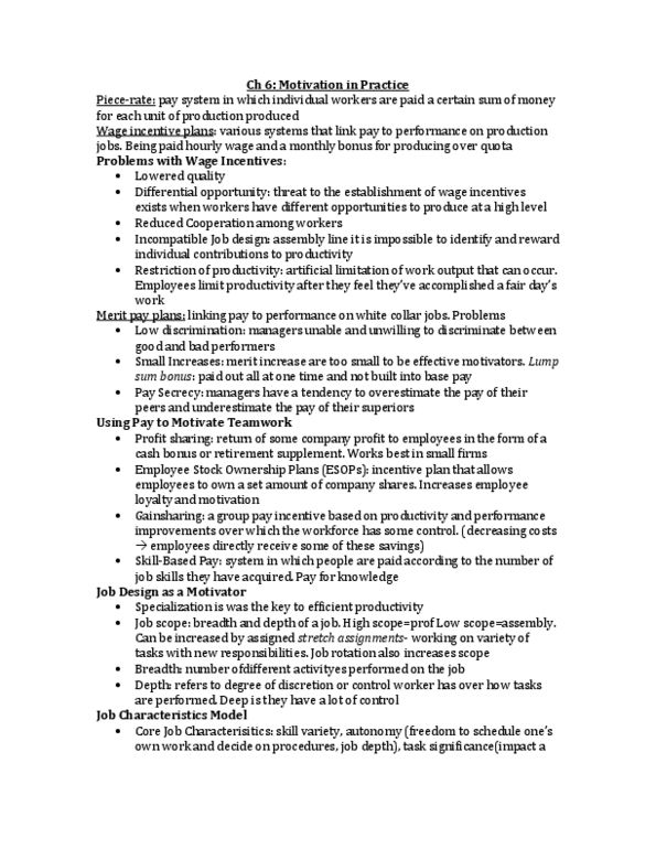 Management and Organizational Studies 2181A/B Lecture Notes - Motivation, Telecommuting, Merit Pay thumbnail