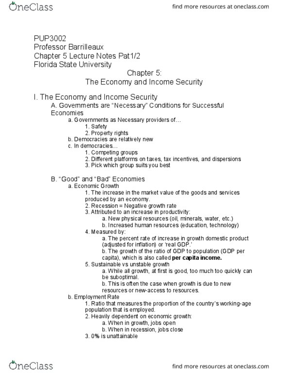 PUP-3002 Lecture 6: PUP 3002 Lecture 6: Chapter 5: The Economy and Income Security - Part1/2 thumbnail