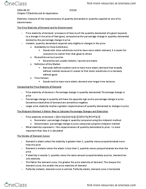 EC120 Chapter Notes - Chapter 5: Midpoint Method, Demand Curve thumbnail