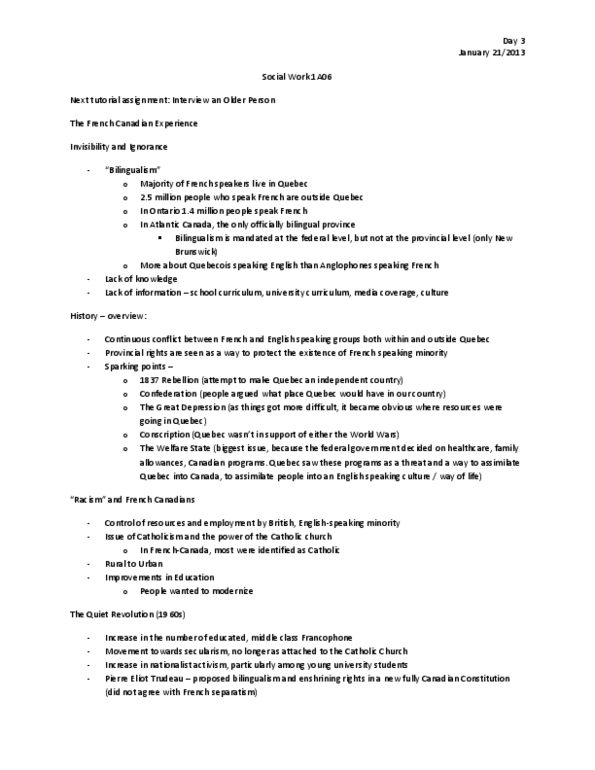 SOCWORK 1A06 Lecture Notes - Parental Leave, Canada Pension Plan, Distinct Society thumbnail