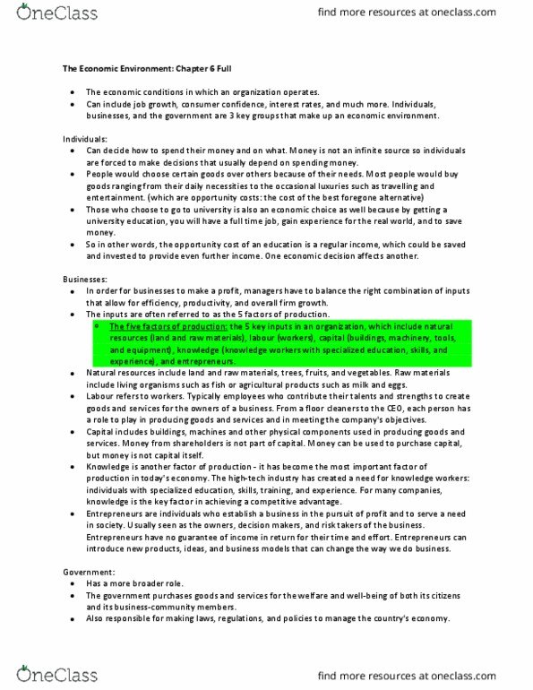 ADMS 1000 Lecture 5: Chapter 6 - The Economic Environment thumbnail