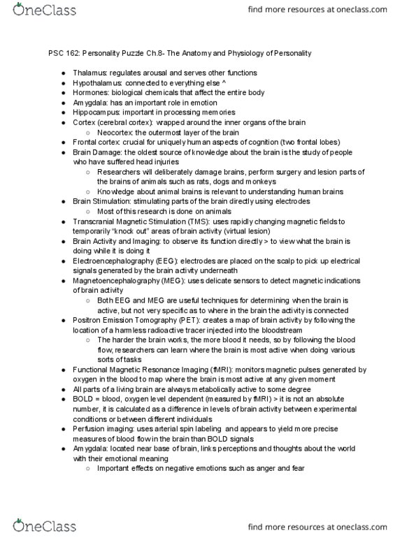 PSC 162 Chapter Notes - Chapter 8: Living Brain, Radioactive Tracer, Positron Emission Tomography thumbnail