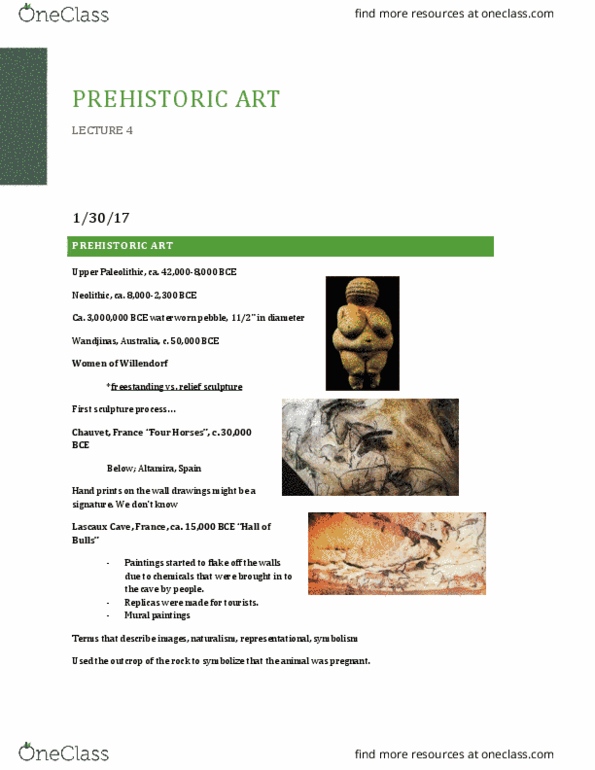 ART 100 Lecture Notes - Lecture 4: Woolly Mammoth, Chauvet Cave, Ochre thumbnail