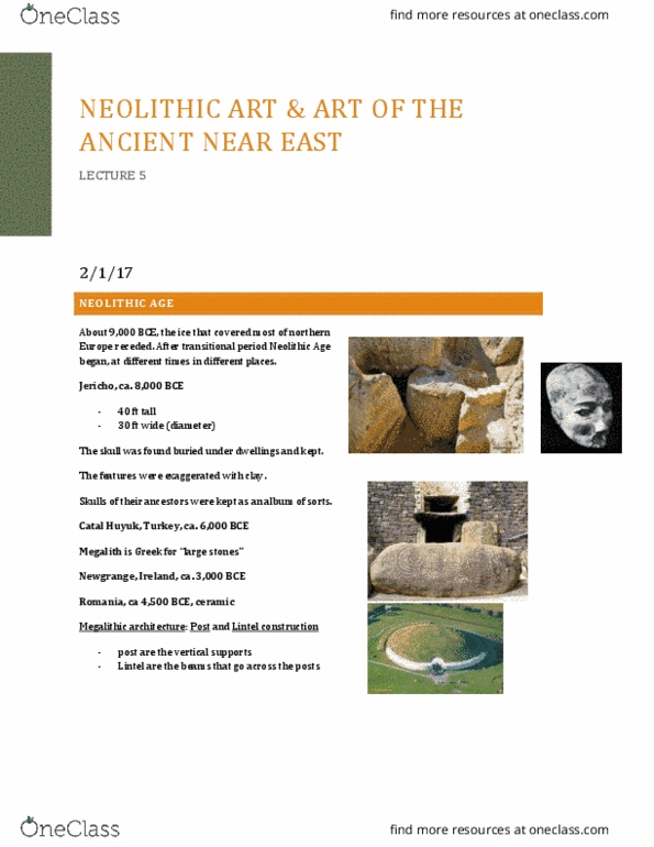 ART 100 Lecture Notes - Lecture 5: Fertile Crescent, Woodhenge, Ur thumbnail