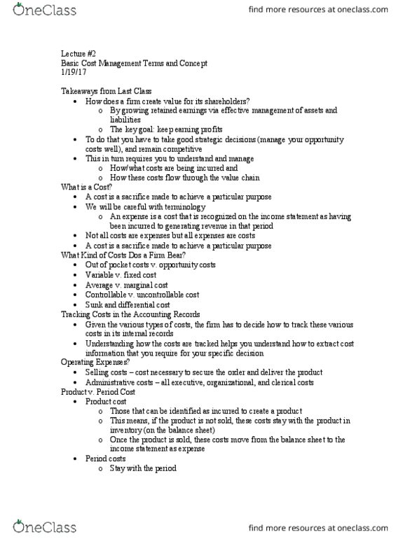 ACCT1022 Lecture Notes - Lecture 2: Finished Good, Retained Earnings, Marginal Cost thumbnail