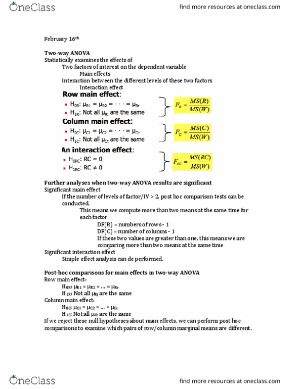 PSYC 305 Lecture Notes - Lecture 11: Analysis Of Variance, Absolute Difference, Null Hypothesis thumbnail