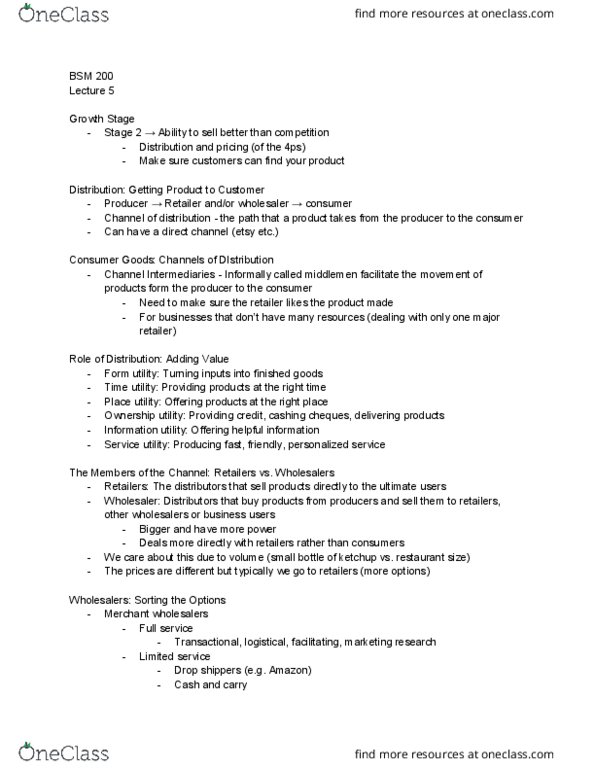 BSM 200 Lecture Notes - Lecture 5: Inventory Control, Loss Leader, Order Processing thumbnail