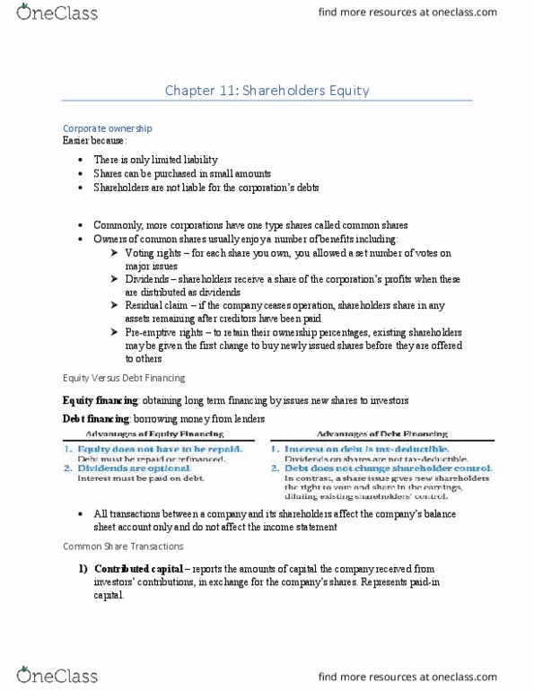 ARBUS102 Chapter Notes - Chapter 11: Treasury Stock, Retained Earnings, Issued Shares thumbnail