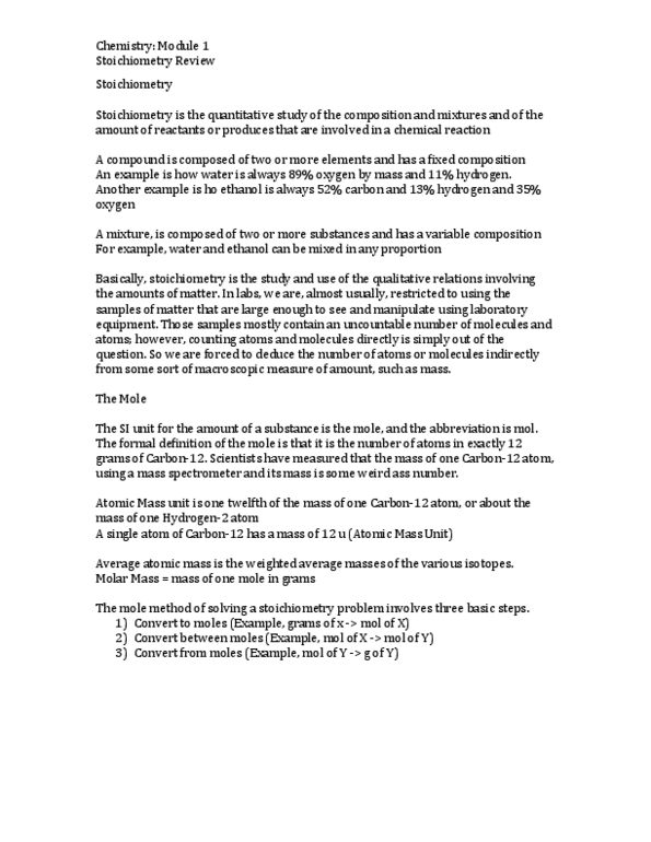 CHEM120 Lecture Notes - Mass Spectrometry, Weighted Arithmetic Mean, Stoichiometry thumbnail