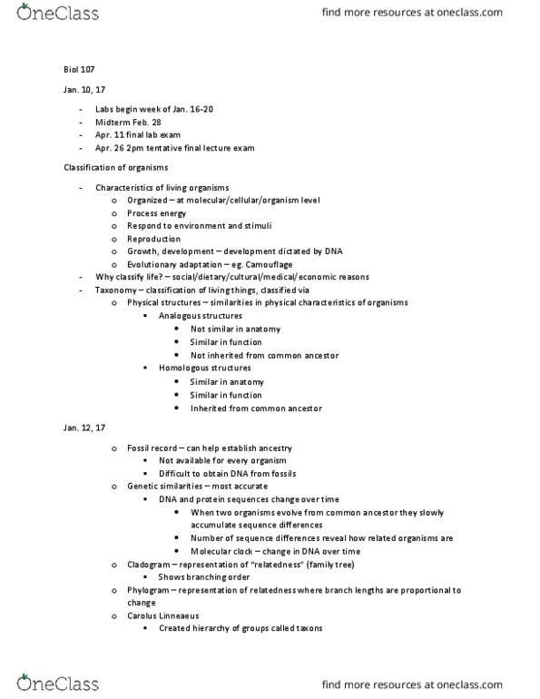 BIOL107 Lecture 1: Pre-Midterm Notes thumbnail