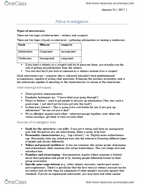 PSYCH230 Lecture Notes - Lecture 7: Reid Technique, Confirmation Bias thumbnail