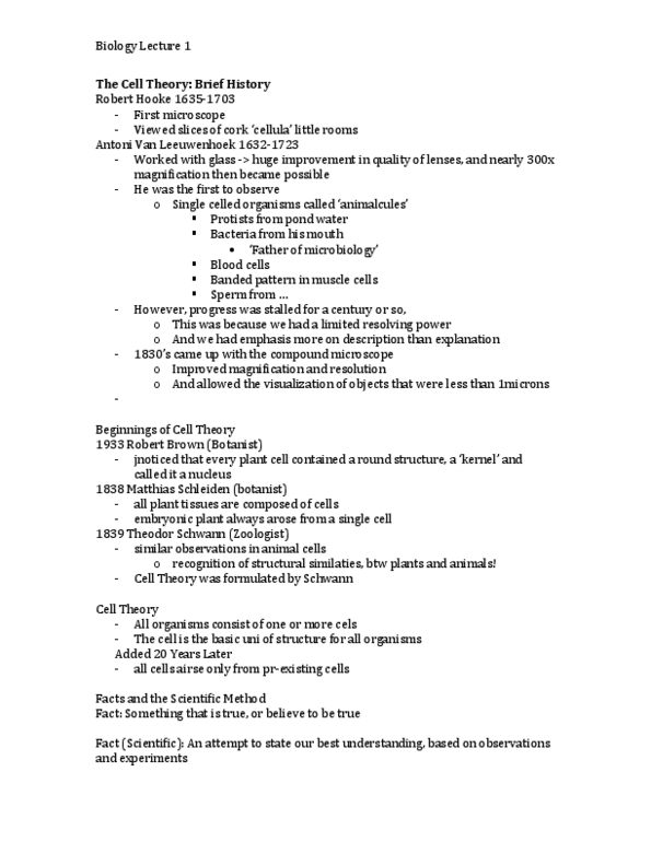 BIOL130 Lecture Notes - Homeostasis, Acidophile, Animalcule thumbnail