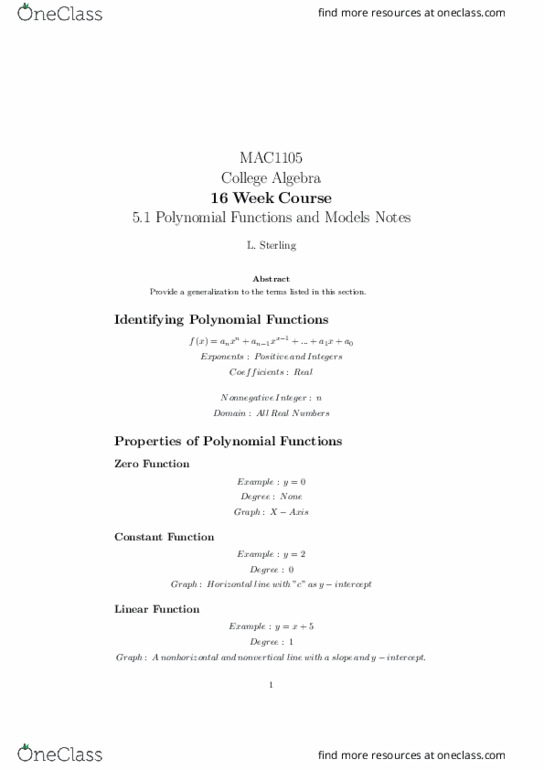 MAC1105 Lecture Notes - Lecture 18: Real Number, Even And Odd Functions thumbnail