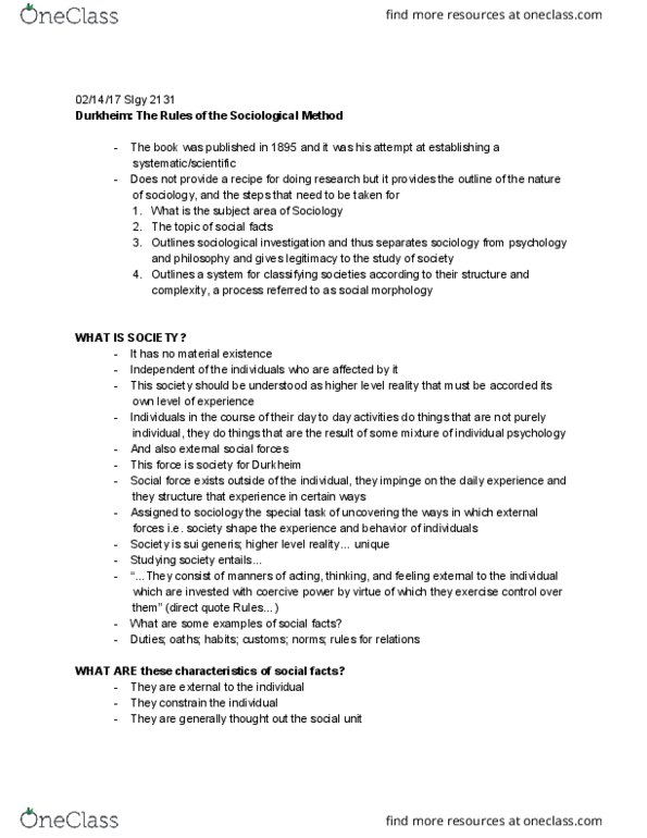 SLGY 2131 Lecture Notes - Lecture 9: Social Integration, Anomie, Atheism thumbnail