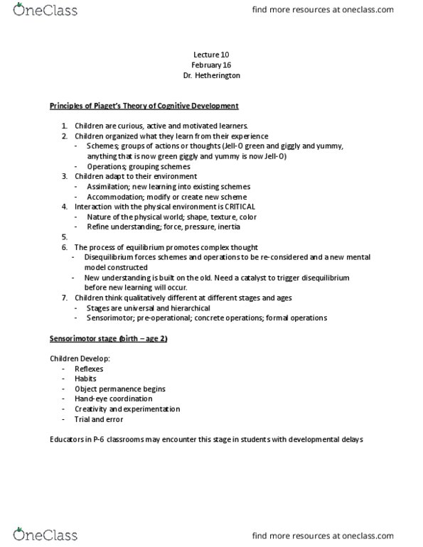 ED 250 Lecture Notes - Lecture 10: Metacognition, Egocentrism, Mental Model thumbnail