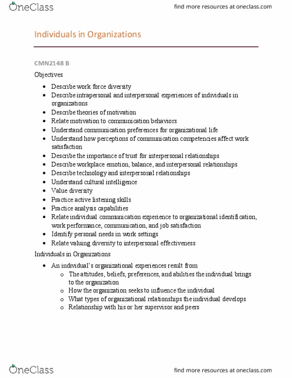 CMN 2148 Lecture Notes - Lecture 7: Abraham Maslow, Organizational Identification, Organizational Communication thumbnail